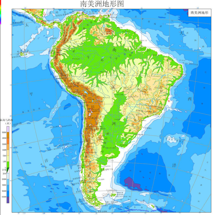 南美洲山脉 地图图片