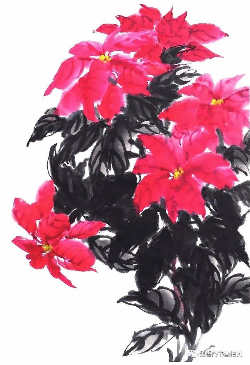 国画教程一品红的写意画法