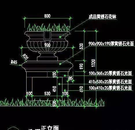 石材花缽cad立面剖面畫法及注意事項