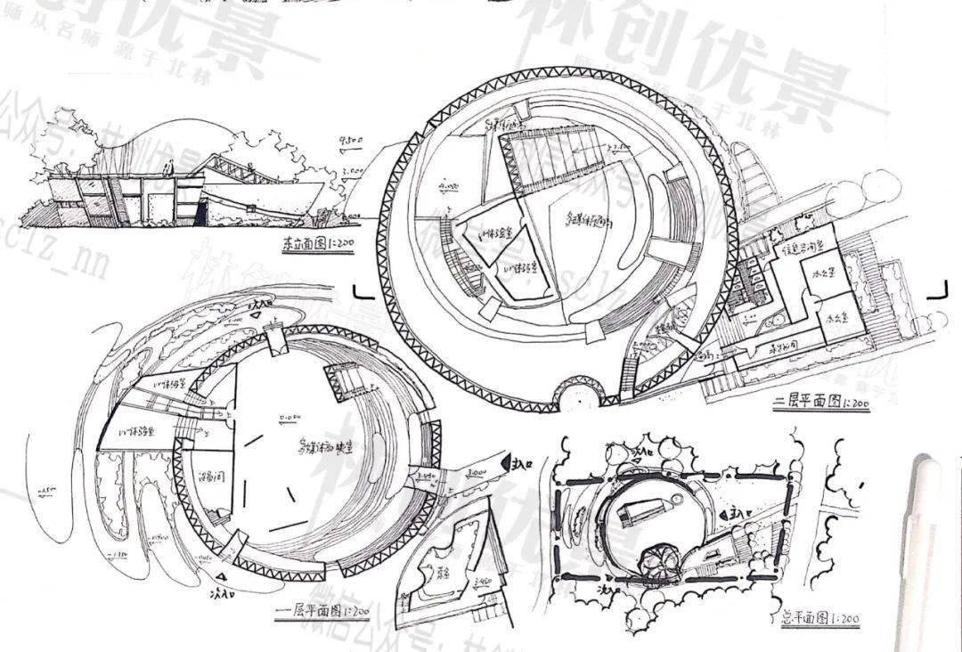 【林创课后评图24】建筑课后评图专题——异形建筑,布局分区,轴测效果