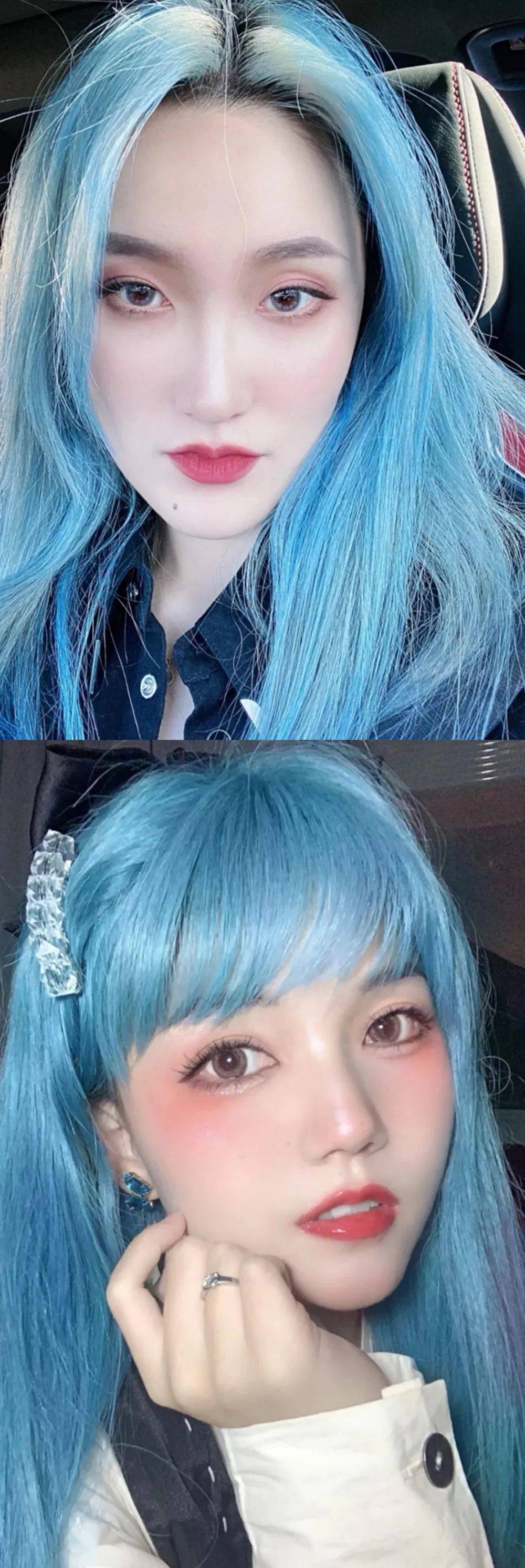 冰蓝色头发长发图片