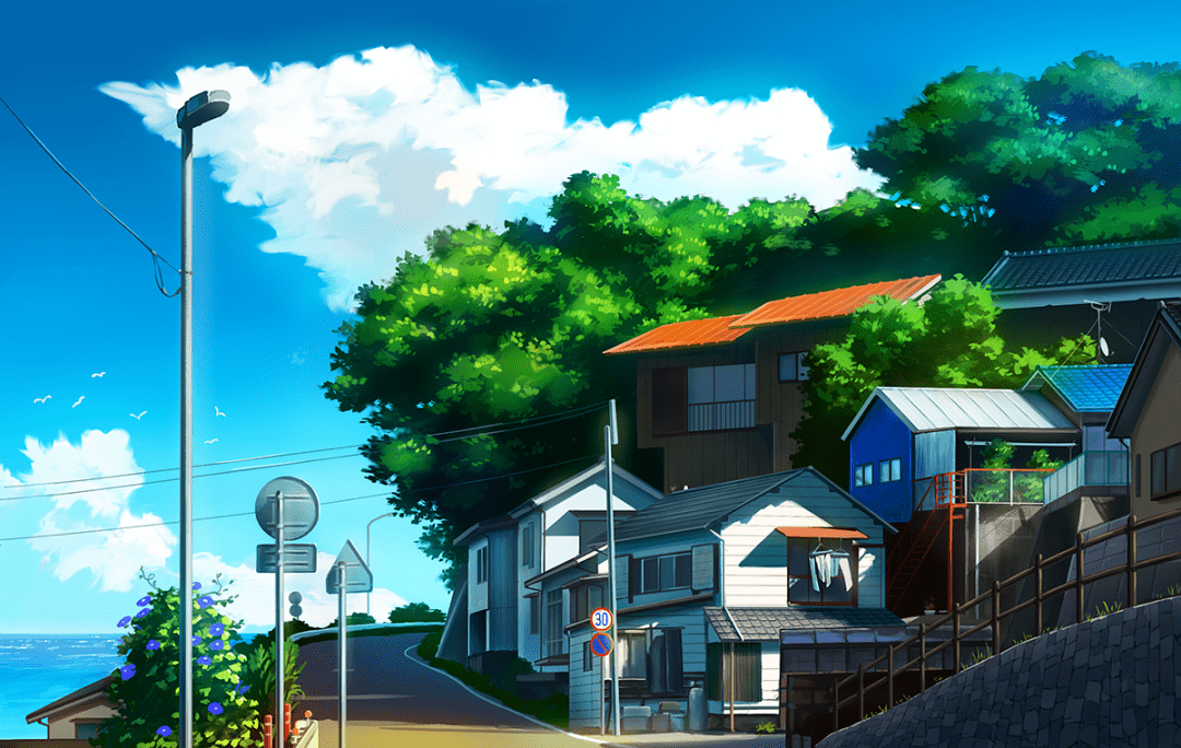日本风景壁纸小镇漫画图片