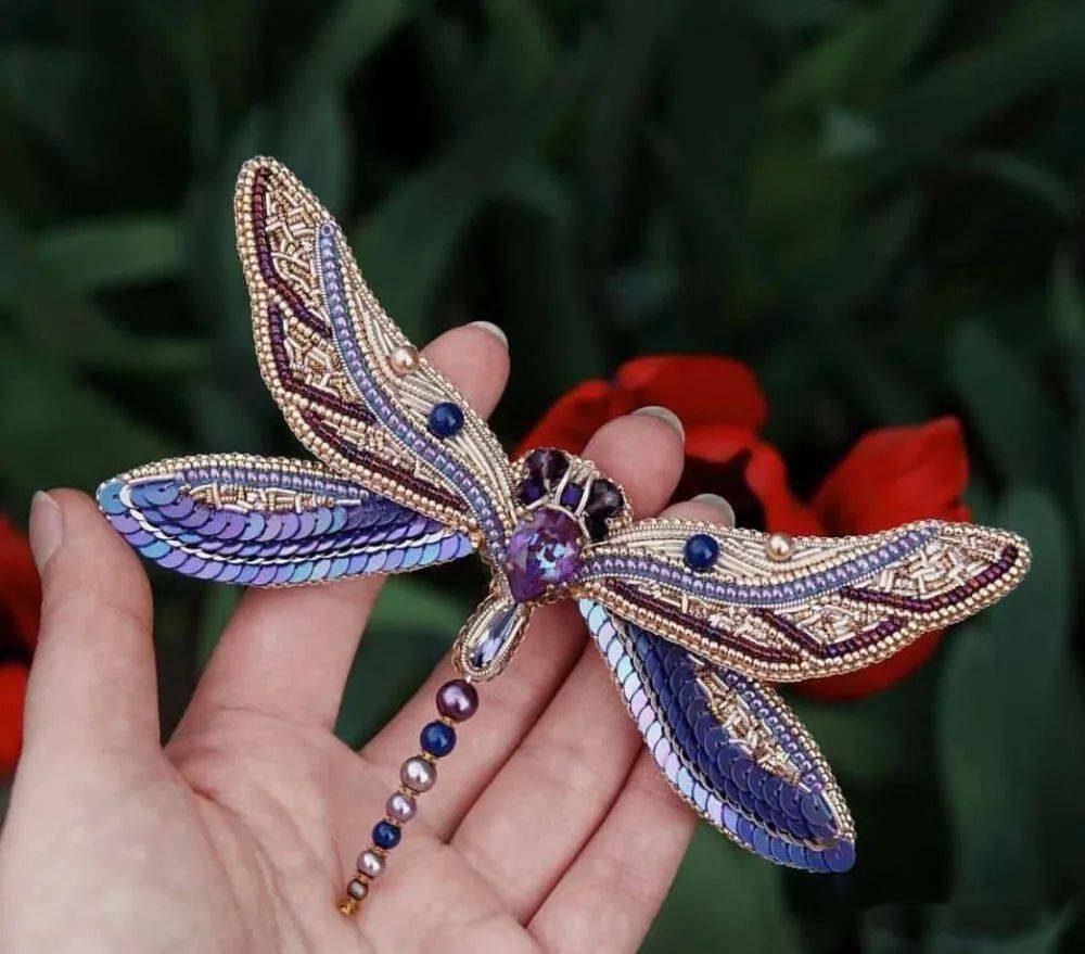 美美哒珠绣花蝴蝶蜻蜓3个珠绣视频教程