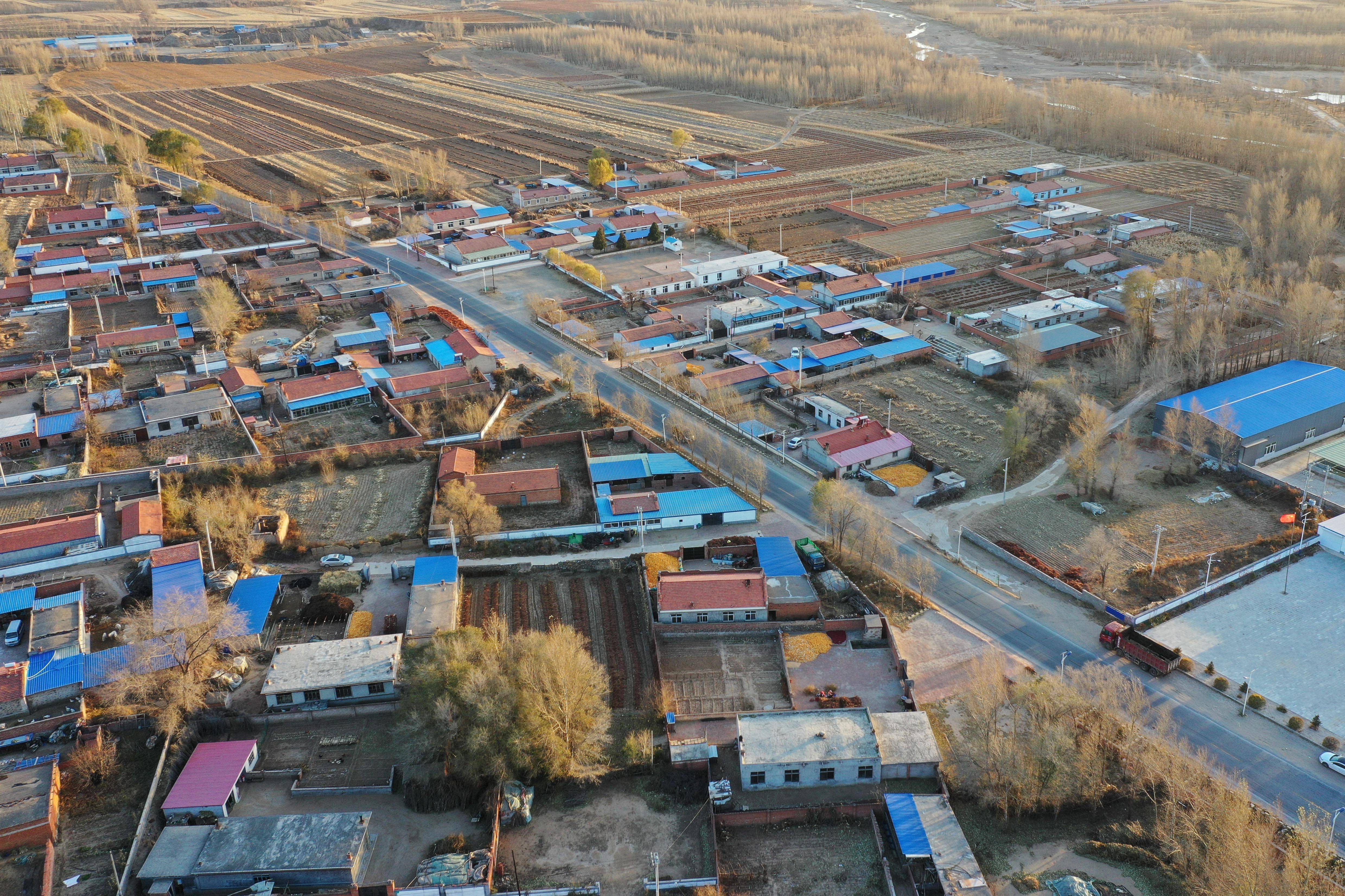 这是11月3日拍摄的内蒙古自治区奈曼旗青龙山镇互利村(无人机照片.