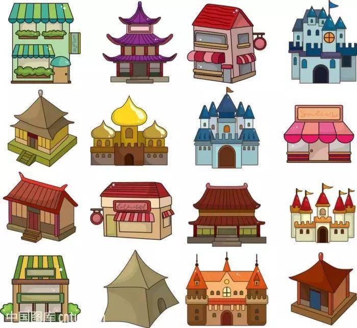 中式房子简笔画彩色图片
