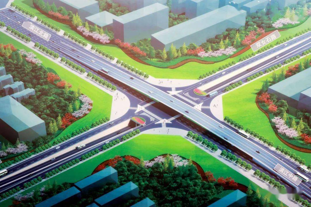 三层式互通立交滨江北路互通工程已动工车辆通行路线