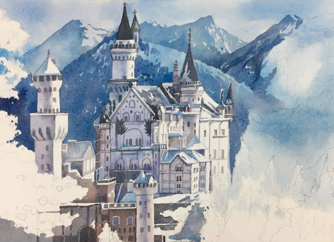 课程回顾 | 花间意带你领略梦幻天鹅堡之美_水彩