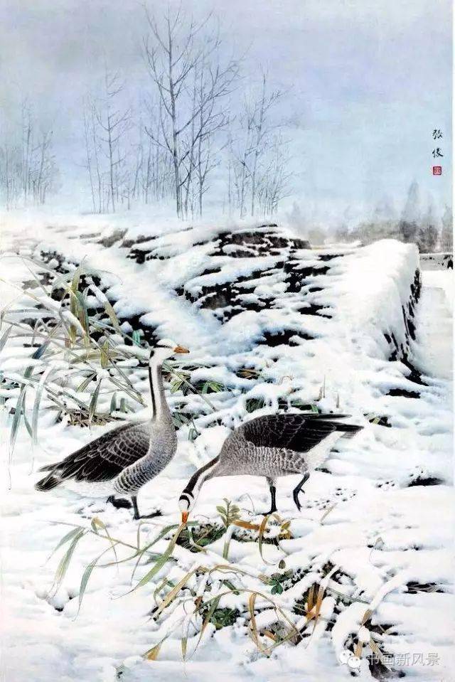 这组工笔雪景花鸟,漂亮!