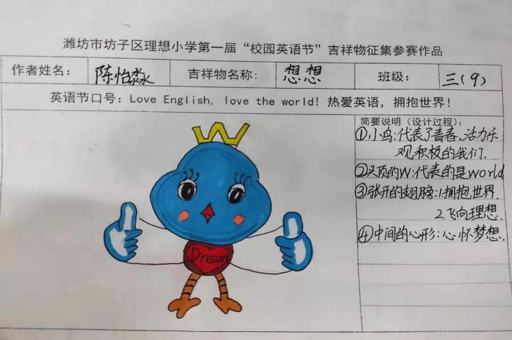 学校传真坊子区理想小学组织第一届英语节吉祥物评选活动