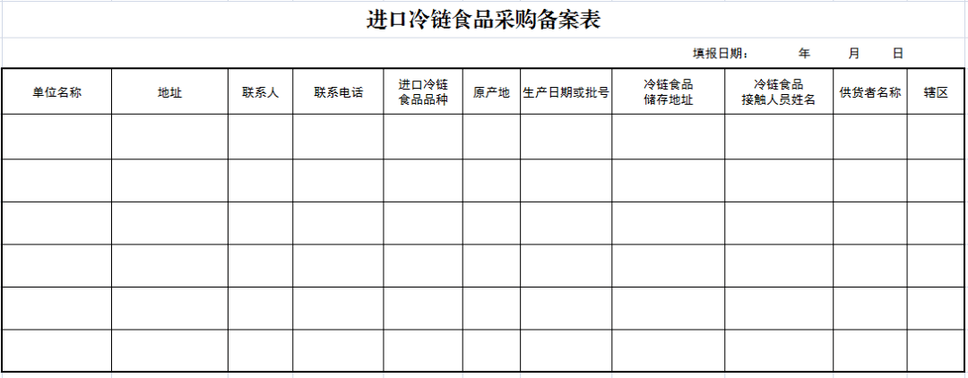 冷链食品登记表图片