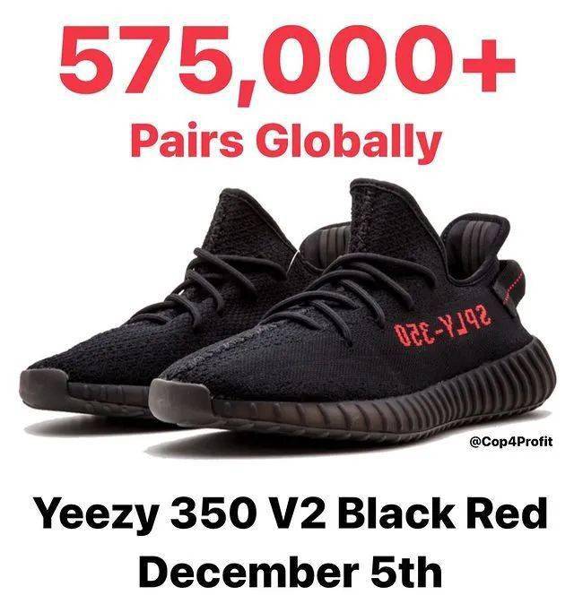 人均yeezy 350黑红字?全球近60w货量真能人手一双吗_马尼亚