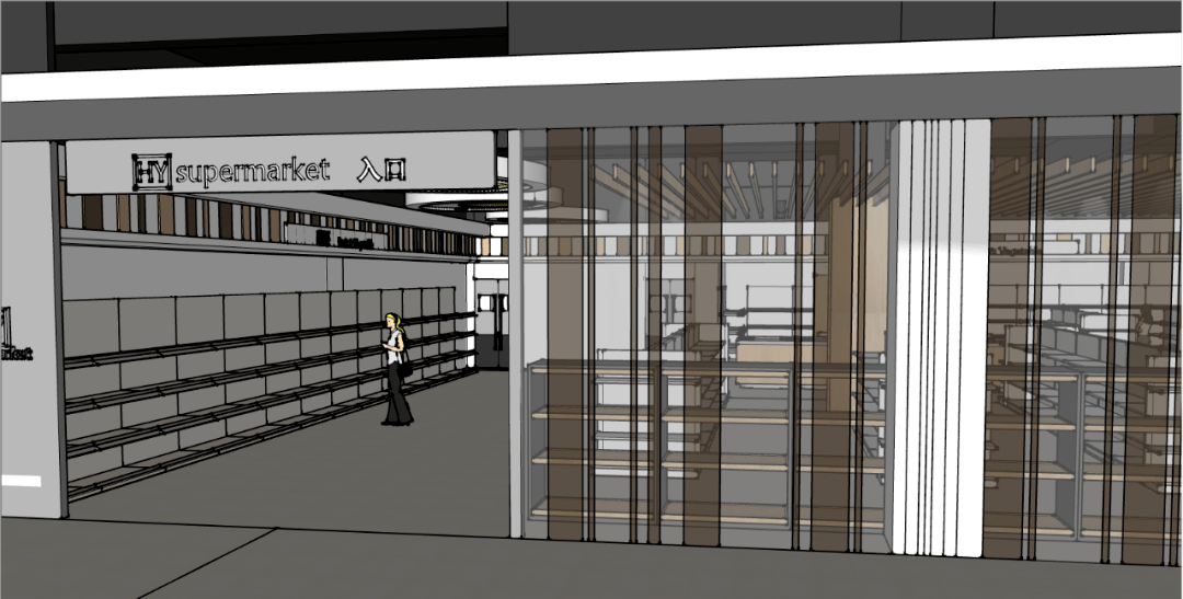 店超市生鲜区本来鲜果蔬超市北欧卖场超市超市场景su模型格式:jpg cad