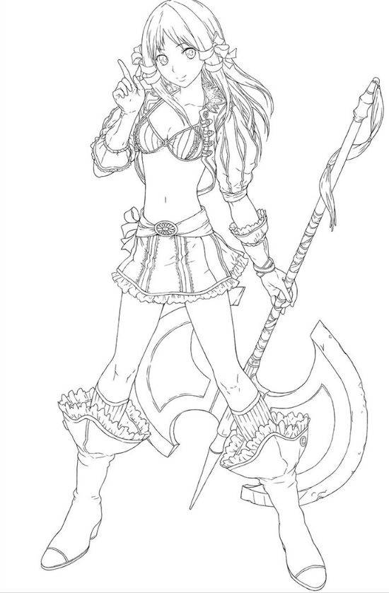 黑白线稿美漫卡通画动漫小美女