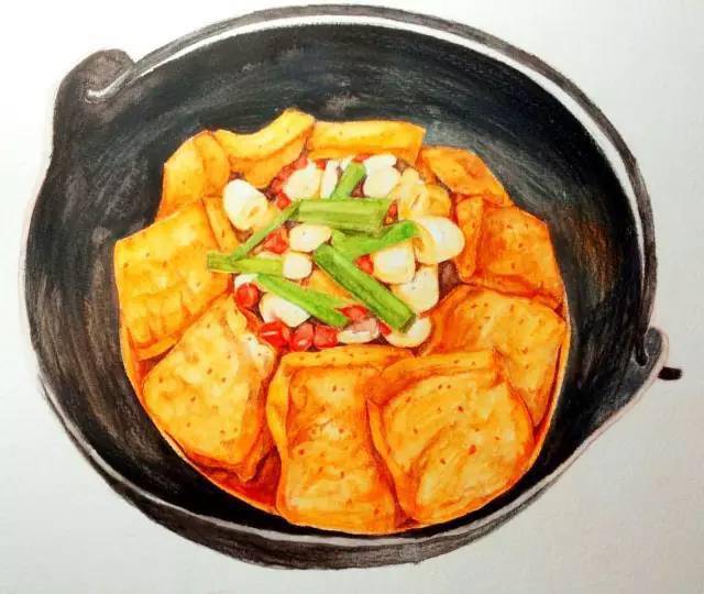 手绘美食干锅私家豆腐