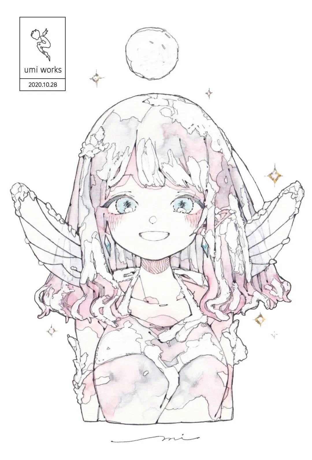 水彩插画小清新动漫少女可爱手绘上色适合做头像