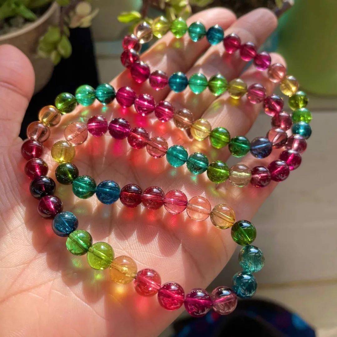 大珠纯净玻璃体彩虹碧玺手链 ,神仙色彩错过不再有!|单星宏巴西珠宝缘