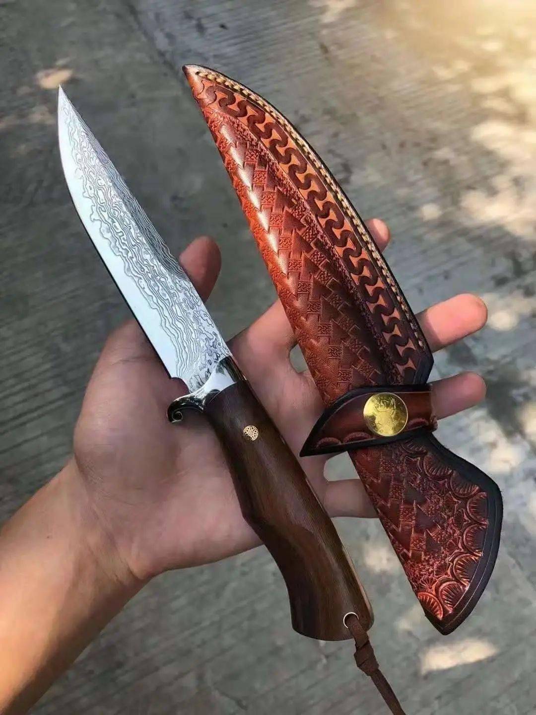 新品来袭征途高品质大马士革钢猎刀438纯手工制造进口锻造大马士革钢
