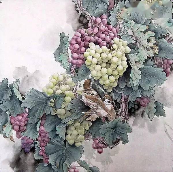 国画图文教程工笔画葡萄水珠染色步骤