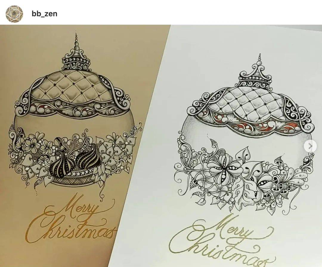 小视频 禅绕圣诞花球 Zentangle Christmas Ball 图谱