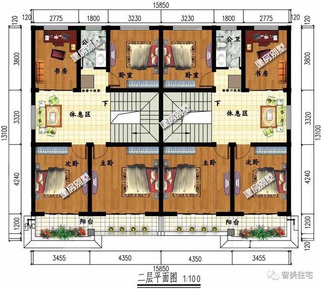 寬15-16米間,簡歐式風格設計的雙拼房,第一棟造價30萬_戶型