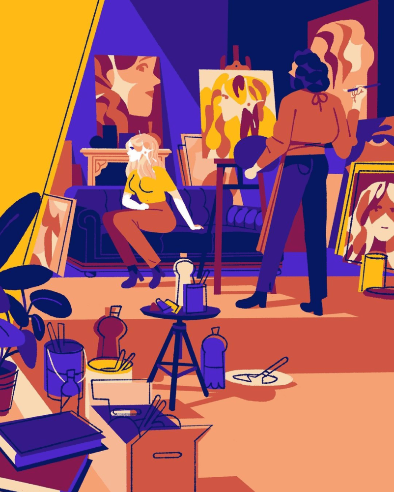 配色相当舒适扁平几何形画风插画