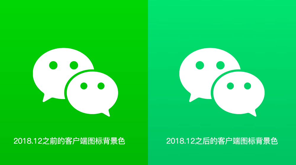 2018年12月底,微信在手機客戶端上更新了圖標 ,不僅引入了新的綠色