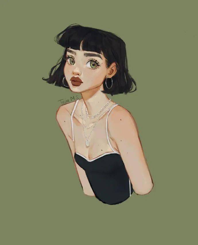 一组复古风女孩插画很有年代感