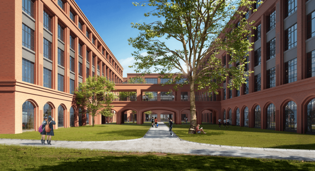 项目效果图学校由国内顶尖的学校设计团队浙江大学建筑设计研究院进行