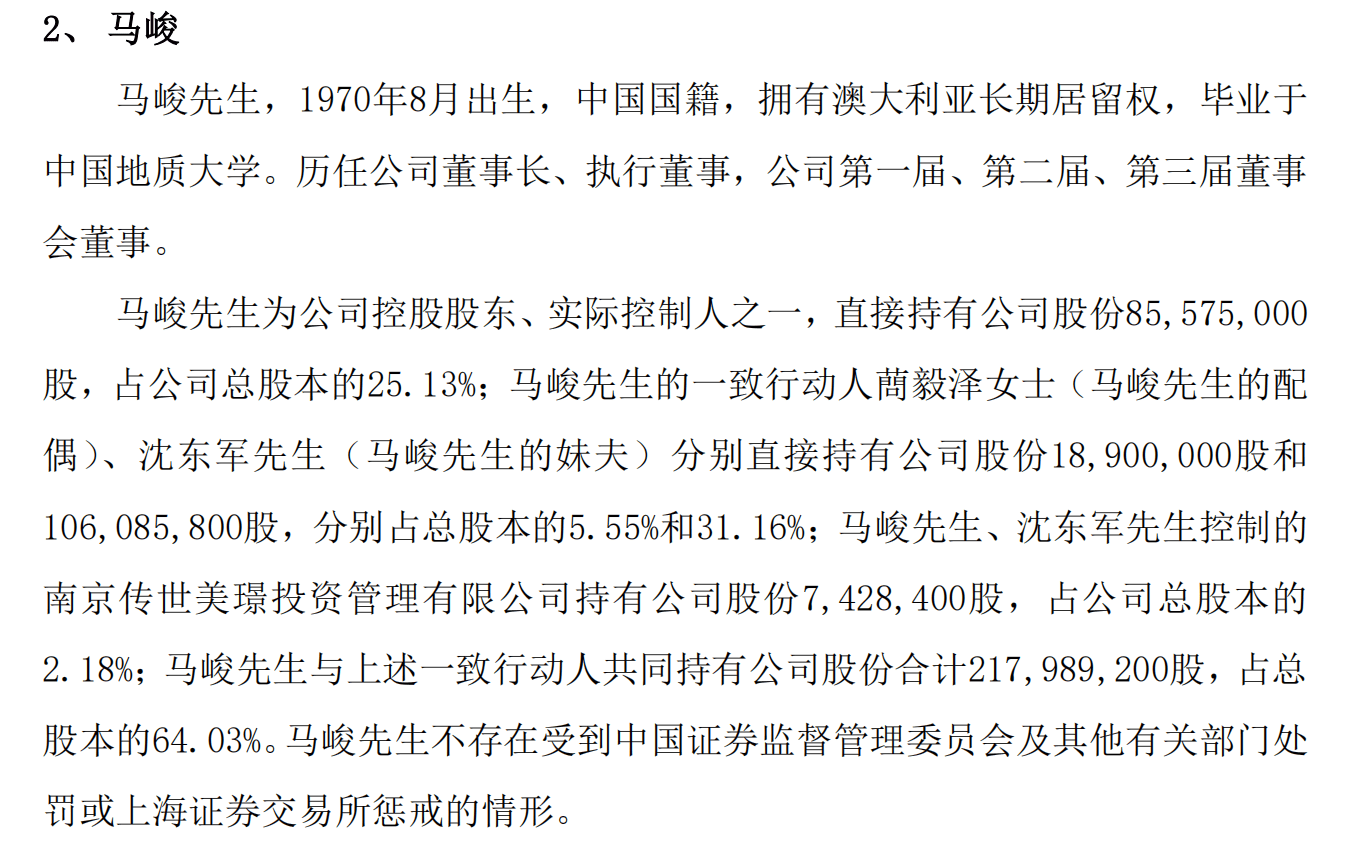 莱绅通灵最新公告的马峻简历 图片来源:莱绅通灵公告截图在招股书中