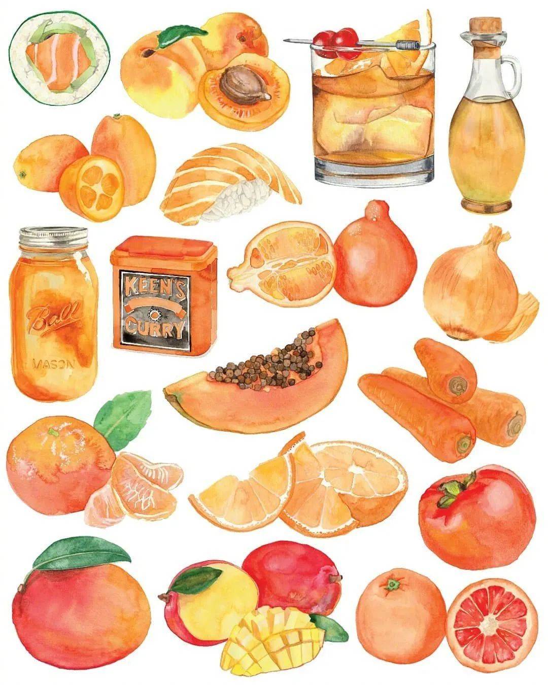 手账素材 | 这组水彩食物插画你值得拥有!做临摹素材