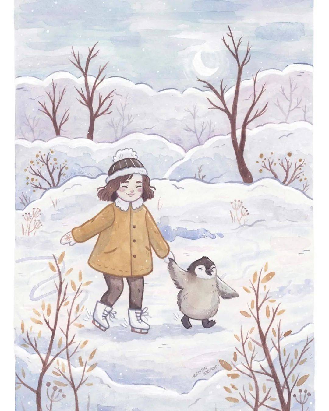 水彩插画温馨治愈的手绘小插画