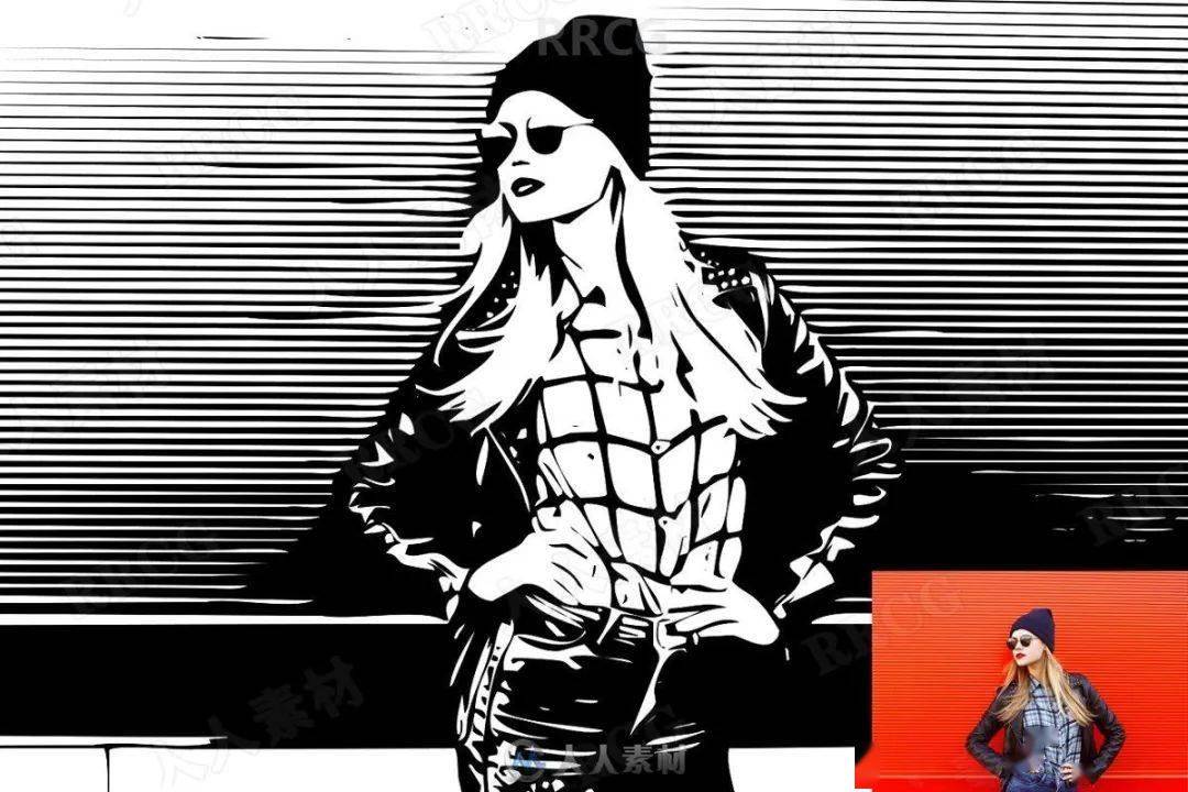黑白强对比人物平面艺术图像处理特效ps动作_素材