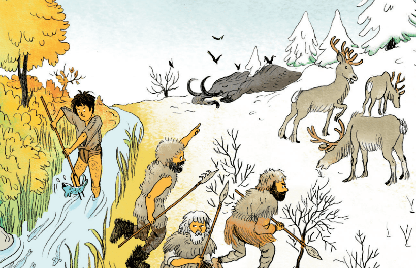 在只有简单武器的远古时代,想抓猛犸象可不容易,所以一到天寒地冻的