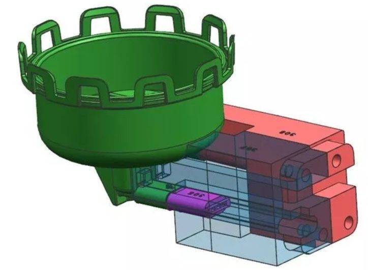 设计小滑块,采用燕尾槽带动小滑块,粉红色的方块为定位块,黄色驱动块