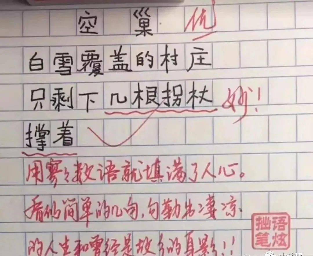 有的孩子很小就显示出了文学天赋,就像这位小学生写的《空巢》一样