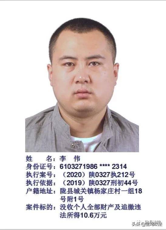 陇县人民法院执行悬赏公告