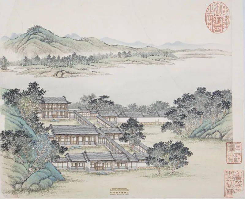 避暑山庄三十六景图册(其一,王原祁(1642—1715)清,纸本设色,纵26.