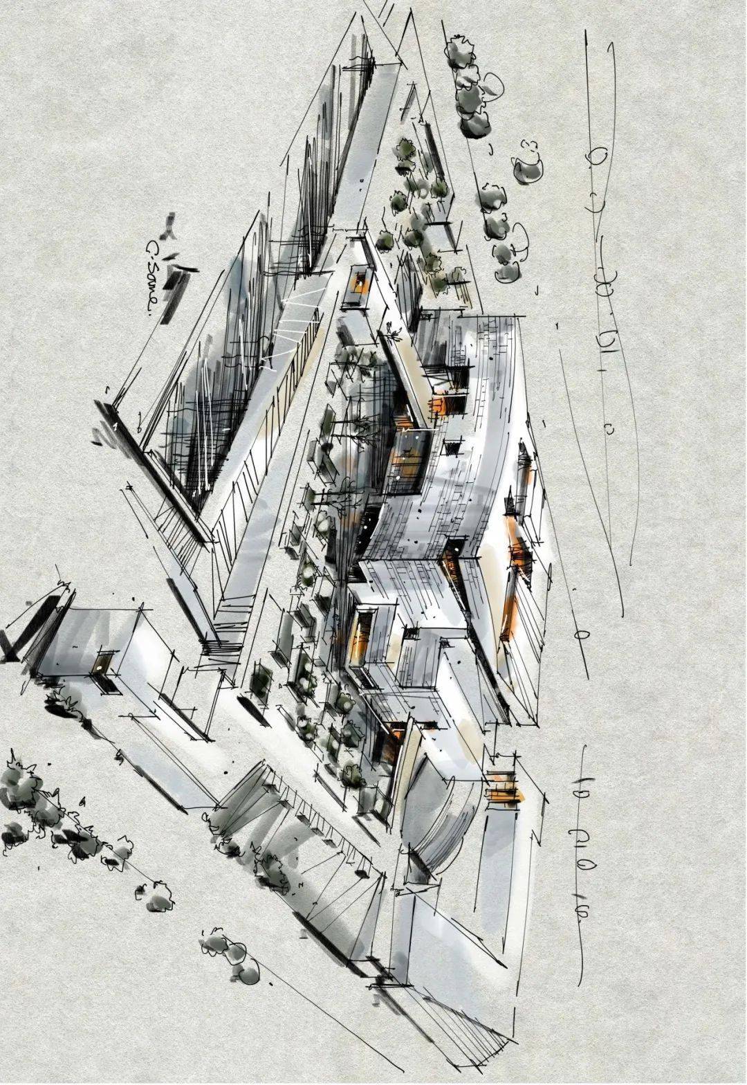 总结鸟瞰图表达本案例是展览博物类建筑.