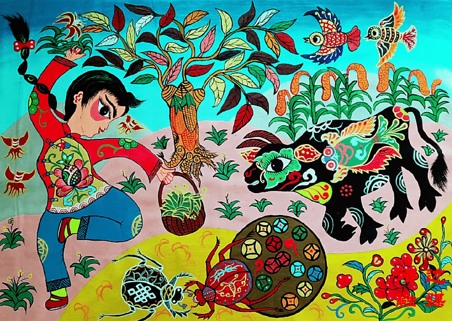 她把全部精力都用在了农民画的创作中用她独特的方式抒写着自己对生活