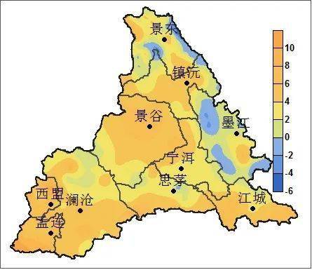 1月11-12日普洱市最高气温降幅分布图图2.