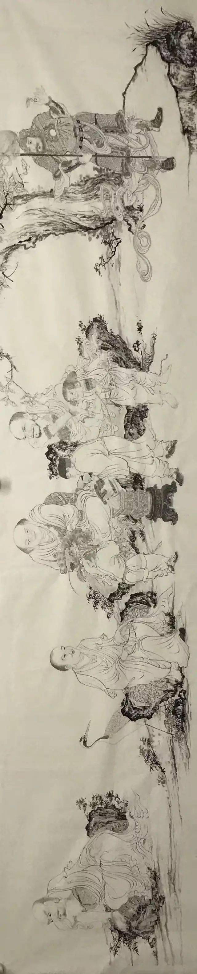 颜粟《十六应真图》白描长卷欣赏,牛!_全集