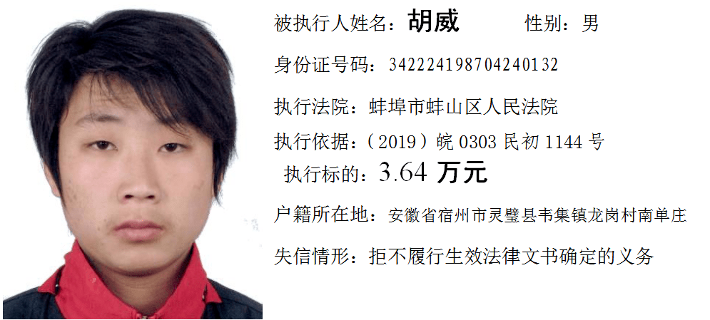 1月19日 10人第二期蚌埠市中级人民法院创建"失信被执行人"曝光台栏目