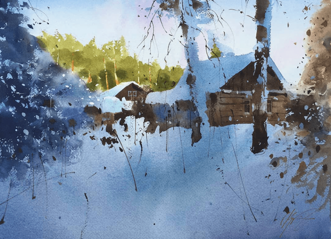 俄罗斯水彩画家——sergei kurbatov作品欣赏(雪景系列一)_手机搜狐网