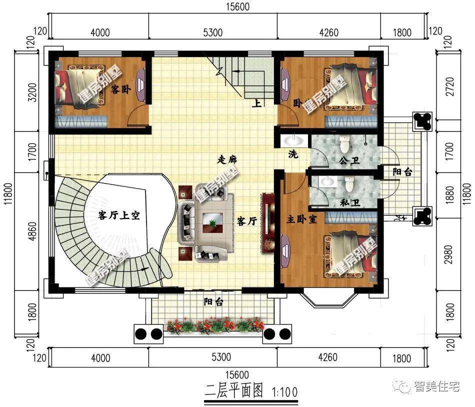 帶旋轉樓梯設計的兩棟豪墅,客廳挑空設計,第二棟帶架空層