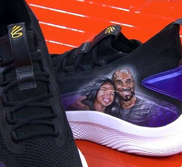 库里今天穿定制球鞋纪念科比和吉安娜