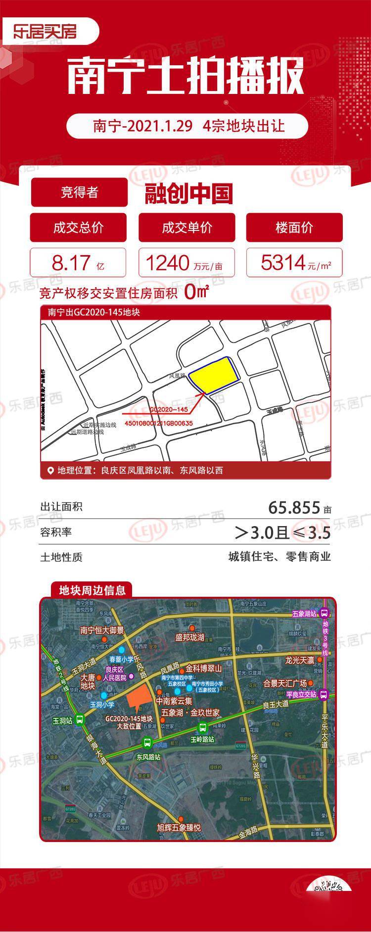 土拍快报 时隔4年多融创再进五象8 17亿摘东风路66亩地 地块