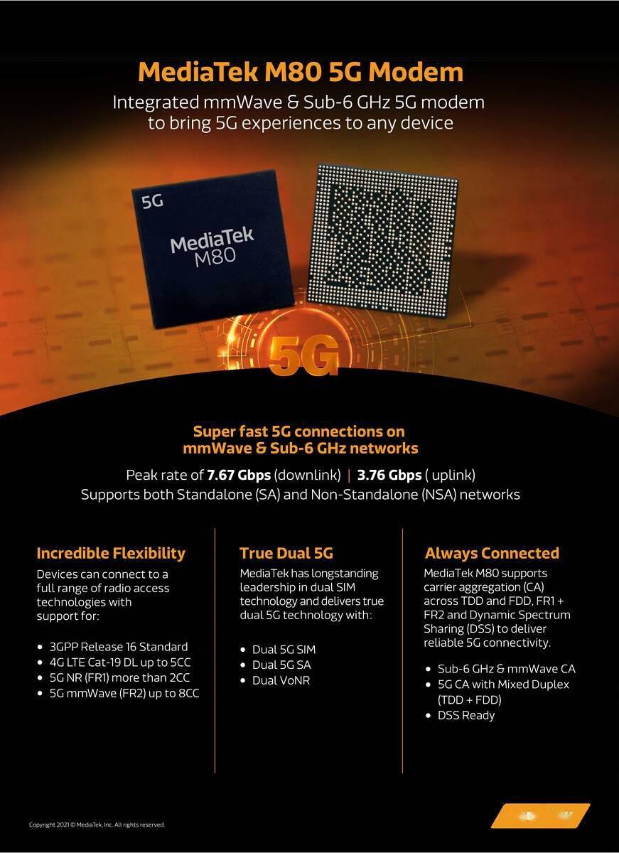 超骁龙x60 联发科全新5g基带m80发布:支持毫米波双5g