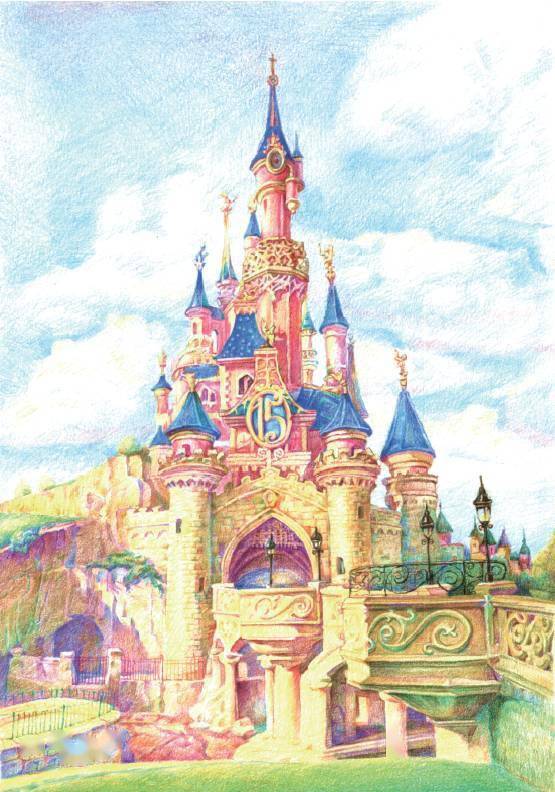 城堡彩铅画 简单图片