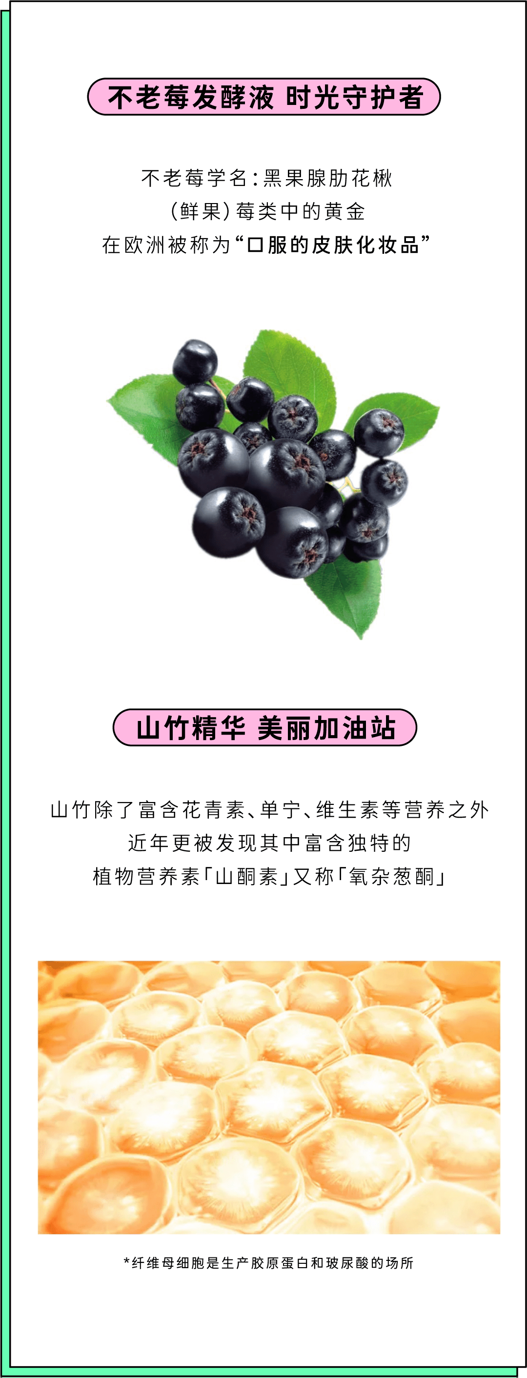 精准选用不老莓发酵液和山竹精华 ,高含量的花青素有着"拒氧先锋","抗