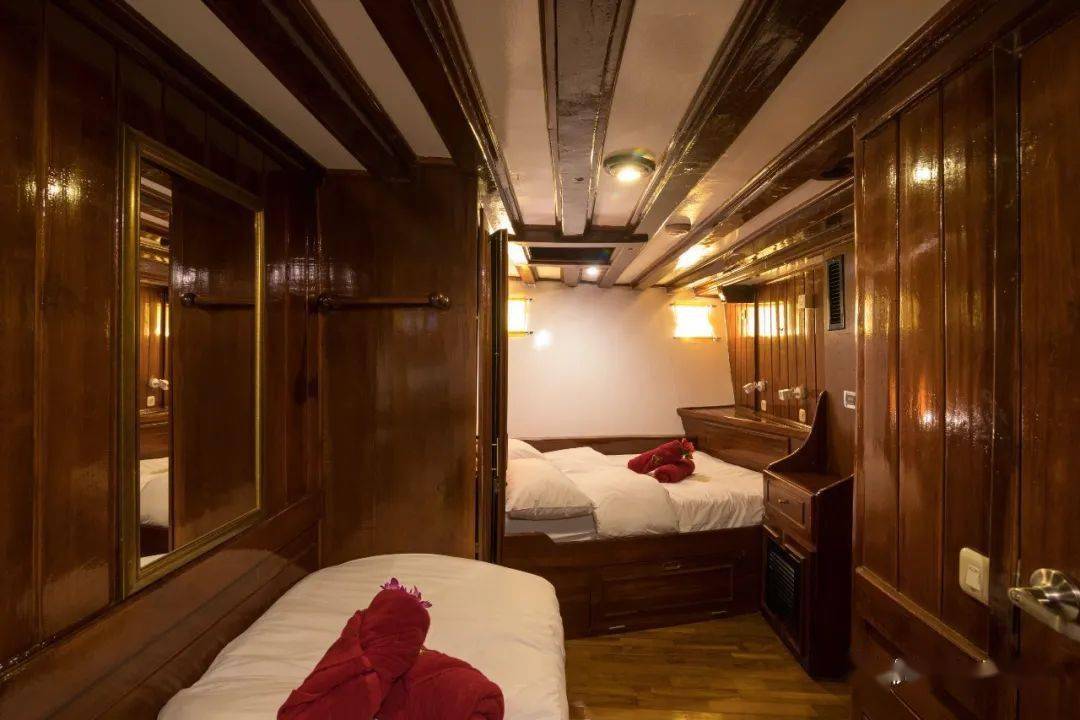 twin/double cabin(room 1,4,5)位于下层船舱,最多入住2人,客舱配有两